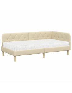 Cornice del letto ad angolo Crema 90 x 190 cm Tessuto 2