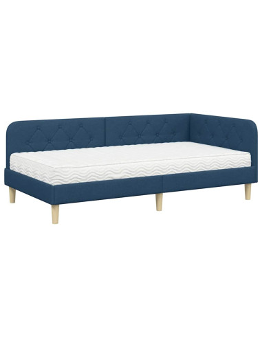 Cornice del letto ad angolo Blu 90 x 190 cm Tessuto