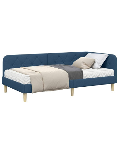 Cornice del letto ad angolo Blu 90 x 190 cm Tessuto