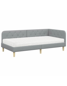 Cornice del letto ad angolo Grigio chiaro 90 x 200 cm Tessuto 2