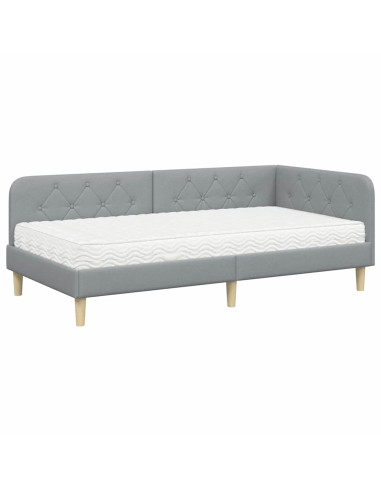 Cornice del letto ad angolo Grigio chiaro 90 x 200 cm Tessuto
