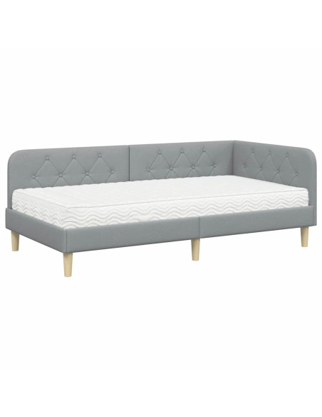 Cornice del letto ad angolo Grigio chiaro 90 x 200 cm Tessuto