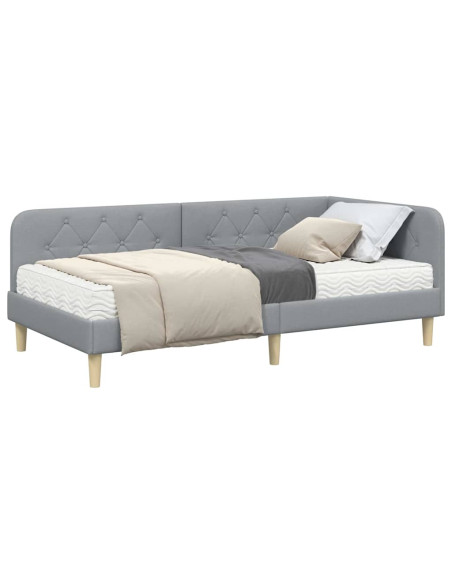 Cornice del letto ad angolo Grigio chiaro 90 x 200 cm Tessuto