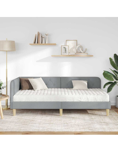 Cornice del letto ad angolo Grigio chiaro 90 x 200 cm Tessuto