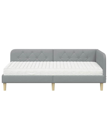 Cornice del letto ad angolo Grigio chiaro 90 x 200 cm Tessuto