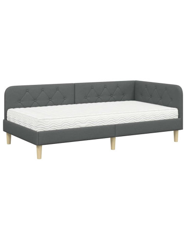 Cornice del letto ad angolo Grigio scuro 90 x 200 cm Tessuto