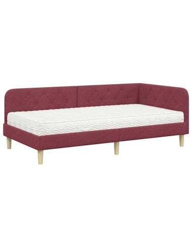 Cornice del letto ad angolo Rosso Vino 90 x 200 cm Tessuto