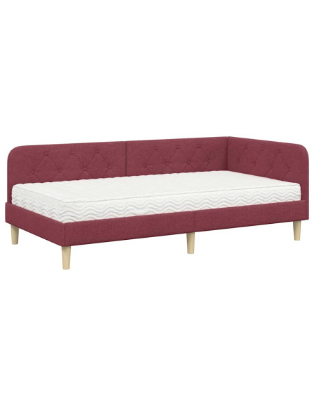Cornice del letto ad angolo Rosso Vino 90 x 200 cm Tessuto