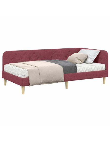 Cornice del letto ad angolo Rosso Vino 90 x 200 cm Tessuto
