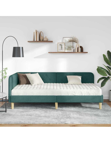 Cornice del letto ad angolo Verde Scuro 90 x 200 cm Tessuto