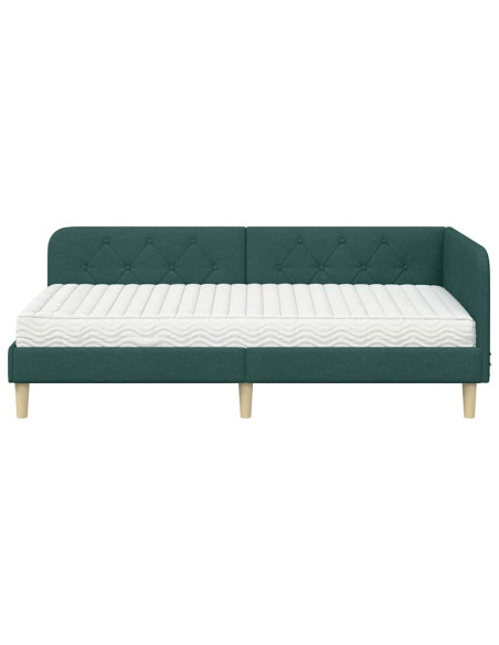 Cornice del letto ad angolo Verde Scuro 90 x 200 cm Tessuto