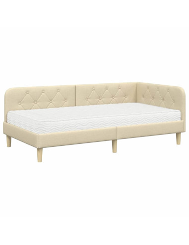 Cornice del letto ad angolo Crema 90 x 200 cm Tessuto