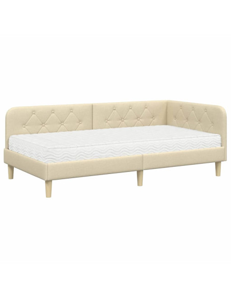 Cornice del letto ad angolo Crema 90 x 200 cm Tessuto