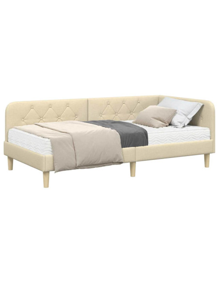 Cornice del letto ad angolo Crema 90 x 200 cm Tessuto