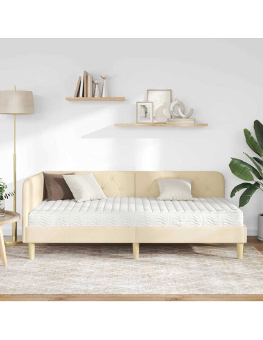 Cornice del letto ad angolo Crema 90 x 200 cm Tessuto