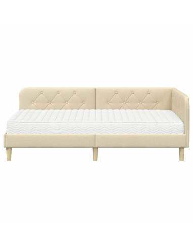 Cornice del letto ad angolo Crema 90 x 200 cm Tessuto