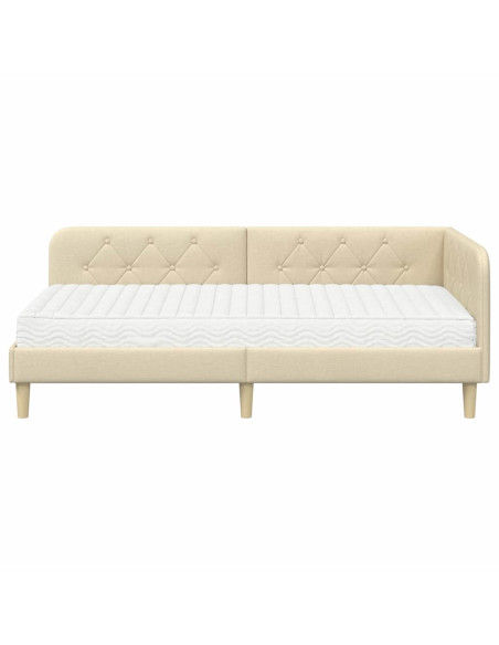 Cornice del letto ad angolo Crema 90 x 200 cm Tessuto