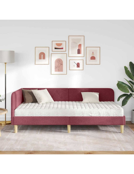 Cornice del letto ad angolo Rosso Vino 100 x 200 cm Tessuto