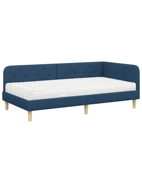 Cornice del letto ad angolo Blu 100 x 200 cm Tessuto