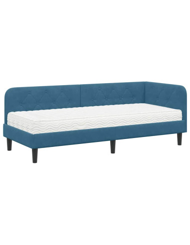 Cornice del letto ad angolo Blu 80 x 200 cm Velluto