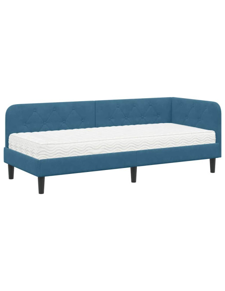 Cornice del letto ad angolo Blu 80 x 200 cm Velluto