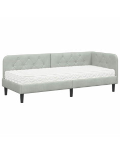 Cornice del letto ad angolo Grigio chiaro 80 x 200 cm Velluto 2