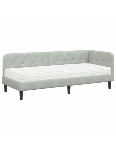 Cornice del letto ad angolo Grigio chiaro 80 x 200 cm Velluto