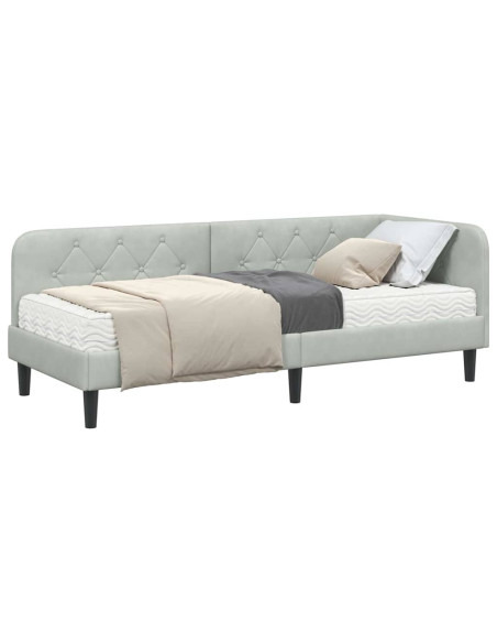 Cornice del letto ad angolo Grigio chiaro 80 x 200 cm Velluto