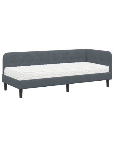Cornice del letto ad angolo Grigio scuro 80 x 200 cm Velluto