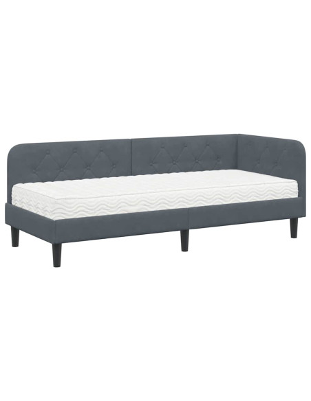 Cornice del letto ad angolo Grigio scuro 80 x 200 cm Velluto