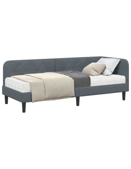 Cornice del letto ad angolo Grigio scuro 80 x 200 cm Velluto