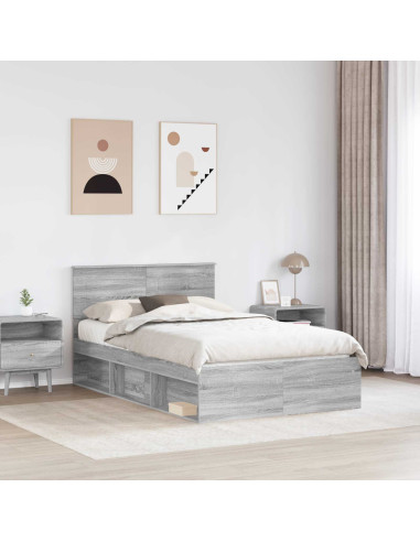 Struttura del letto con testiera Grigio Sonoma 135 x 190 cm