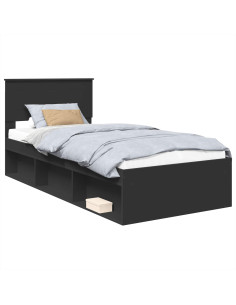 Struttura del letto Nero 100 x 200 cm Legno multistrato 2