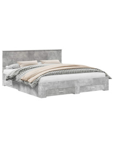 Struttura del letto con testiera Grigio cemento 200 x 200 cm 2