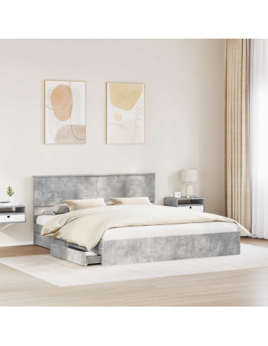 Letto con Contenitore con testiera Grigio cemento 200 x 200 cm