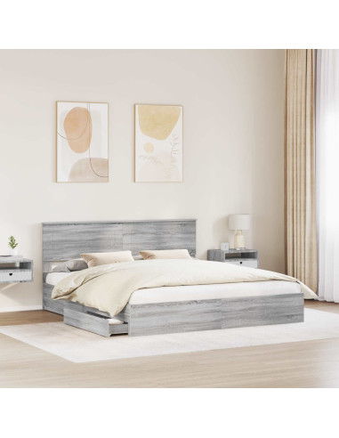 Letto con Contenitore con testiera Grigio Sonoma 200 x 200 cm