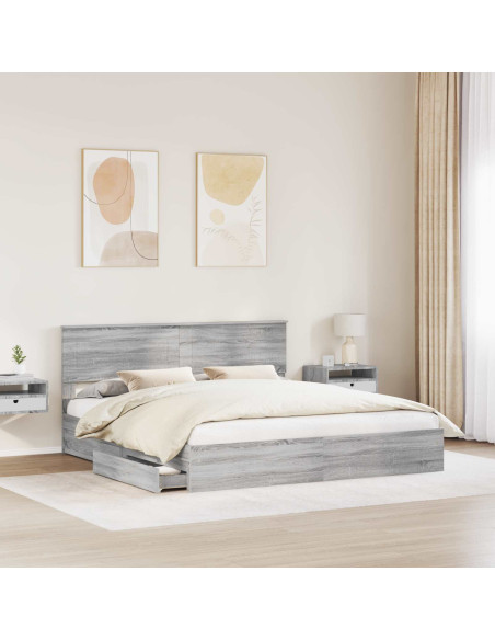 Letto con Contenitore con testiera Grigio Sonoma 200 x 200 cm