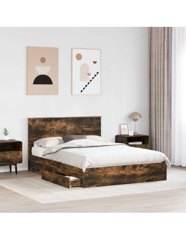 Letto con Contenitore con testiera Rovere fumé 160 x 200 cm