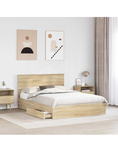 Letto con Contenitore con testiera Rovere Sonoma 140 x 200 cm
