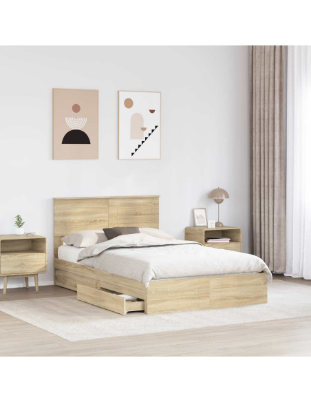 Letto con Contenitore con testiera Rovere Sonoma 135 x 190 cm
