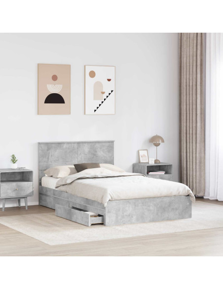 Letto con Contenitore con testiera Grigio cemento 135 x 190 cm