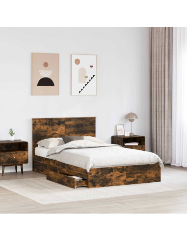 Letto con Contenitore con testiera Rovere fumé 135 x 190 cm