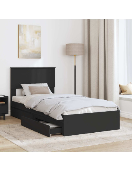 Letto con Contenitore Nero 90 x 190 cm Legno multistrato