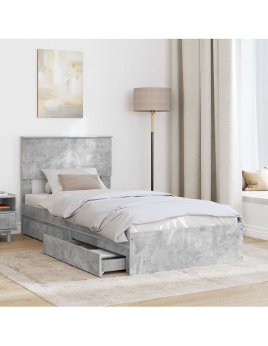 Letto con Contenitore con testiera Grigio cemento 90 x 200 cm
