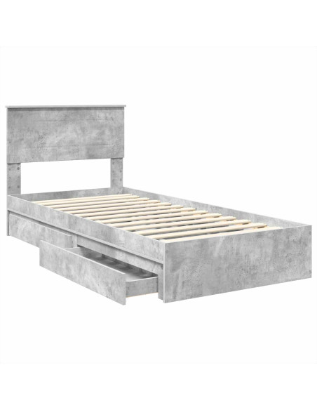 Letto con Contenitore con testiera Grigio cemento 90 x 200 cm