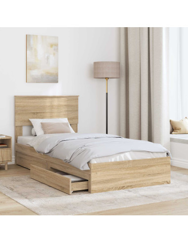 Letto con Contenitore con testiera Rovere Sonoma 75 x 190 cm