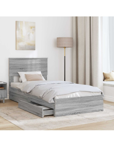 Letto con Contenitore con testiera Grigio Sonoma 75 x 190 cm