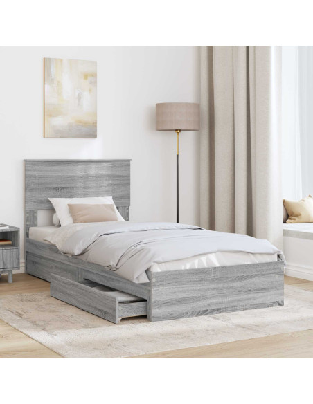 Letto con Contenitore con testiera Grigio Sonoma 75 x 190 cm