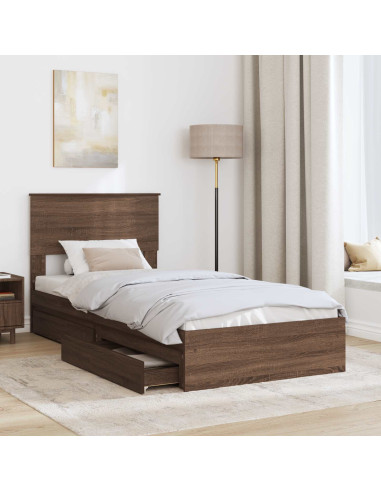 Letto con Contenitore con testiera Rovere Marrone 75 x 190 cm
