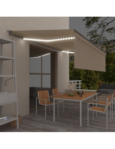 Tenda Automatica con Parasole Sensore Vento e LED 5x3 m Crema